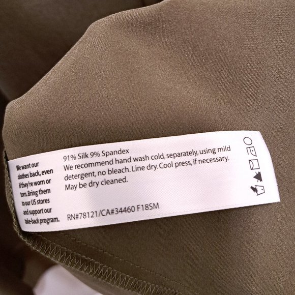 Eileen Fisher Sand-Washed Silk Charmeuse Mandarin-Collar Tunic Olive Size 1X - Picture 12 of 12